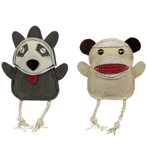 Natural Leather Wee Buddies Sock Monkey & Raccoon Dog Toys, 2 Pack