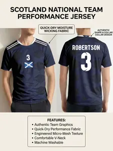 2026 Scotland National Team Jersey, High-Performance Soccer Shirt, Soft Interlock Knit Football T-Shirt, Fitted V Neck Training Top, Sports Mesh Jersey
