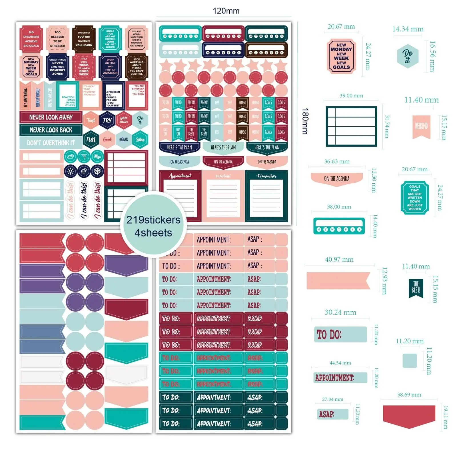 Budget Planner 219 pcs/4 sheets - Productivity Sticker Book for Creating Effective Daily Tasks and Planning