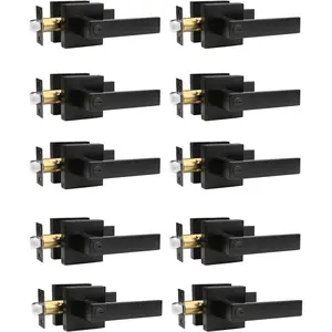 10 Pack Matte Black Door Handles  Door Levers, Heavy Duty Bed and Bath Door Locks Interior Keyless Locksets, Reversible Flat Levers with Square Rosette