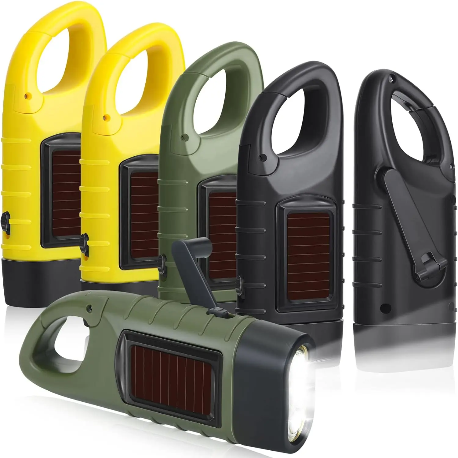 6-Pcs Solar-Powered Rechargeable LED Handheld Flashlights with Manual Hand Crank, Emergency Survival Gear for Camping, Hiking