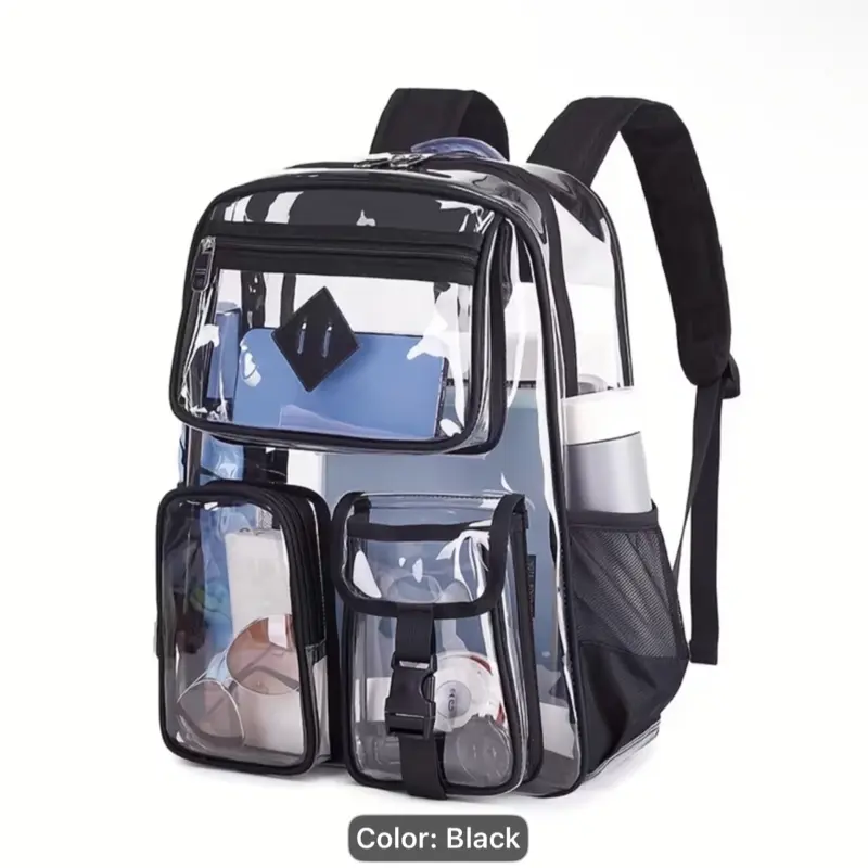 Women's PVC Transparent Backpack, Casual Large-Capacity Multi-Pocket Clear Shoulder Bag for Students & Office Use (Fits Laptops)