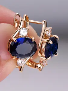 1 Pair Unique Blue Artificial Gemstone Earrings for Women, Statement Earrings, Stackable Hoop Design, Perfect for Parties & Birthdays