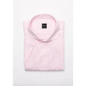 Pink Mini Gingham Performance Stretch Half Sleeves Shirt - Wrinkle Free