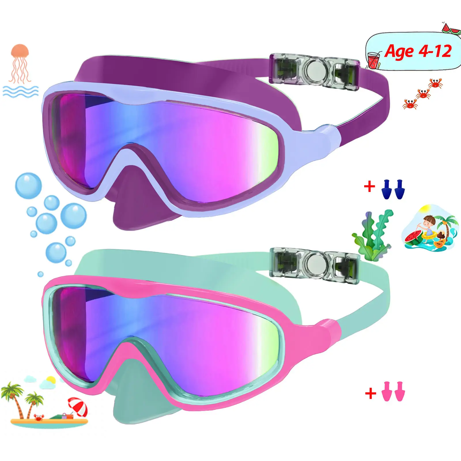 1 Pack Childrens Swimming Goggles 415 Years Antifog UV Wide Field of View Waterproof Leak Proof Boys and Girls Swimming Goggles