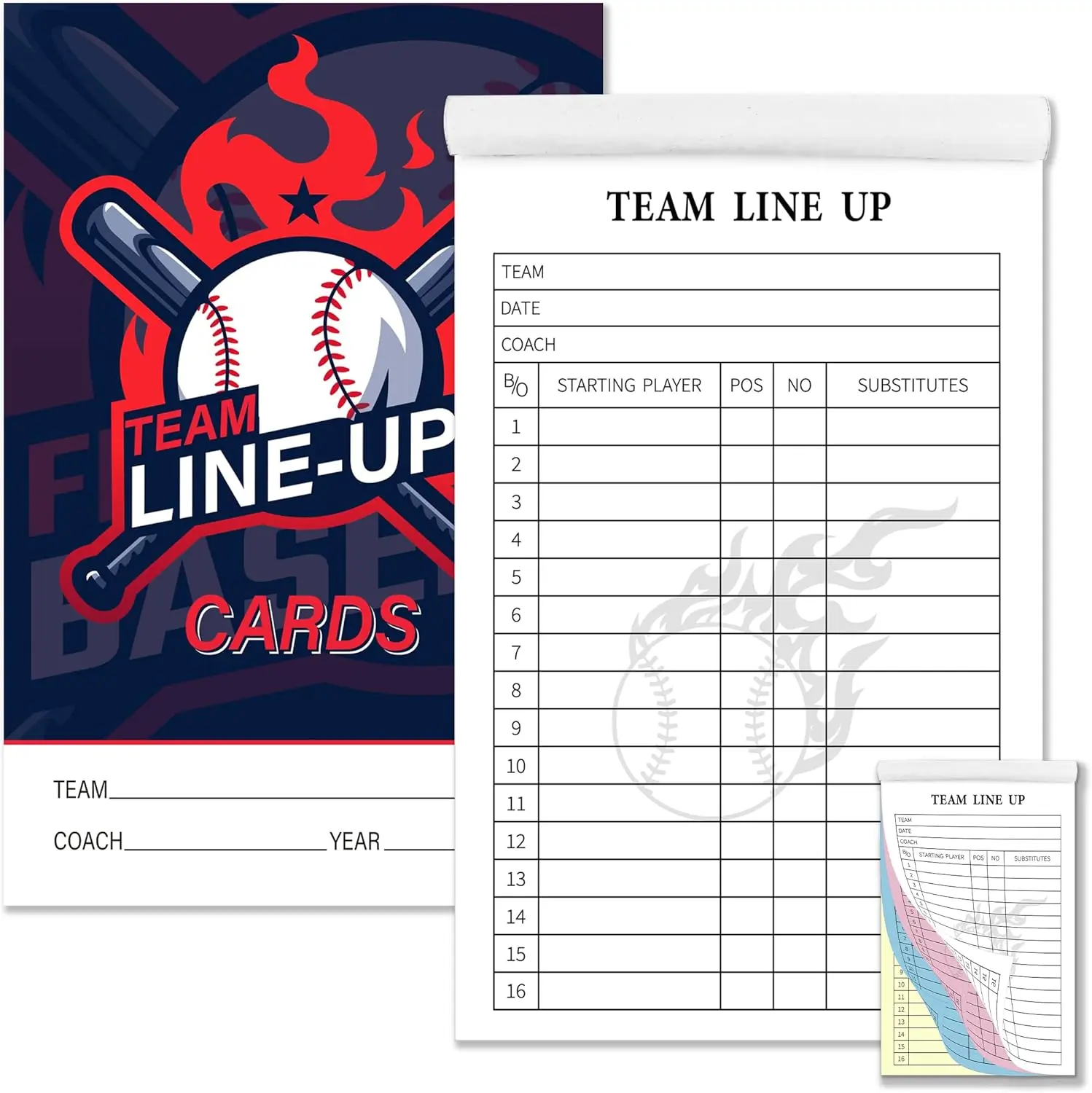 2 count 120pages Baseball Lineup Cards with 16 Player Roster Softball ...