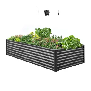 fathersdaygift VEVOR Metal Raised Garden Bed, 8x 4x 2 ft Outdoor Galvanized Planter Garden Box, Open Bottom Design, Large Planter Raised Bed for Growing Vegetables, Flowers, Herbs, and Succulents, Dark Gray