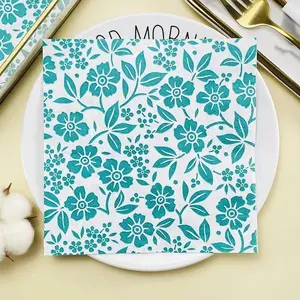 20pcs/Pac Printed Napkins Restaurant Desktop Table Setting Paper Placemats Green Fresh Flower Pattern Coloured Paper Napkins