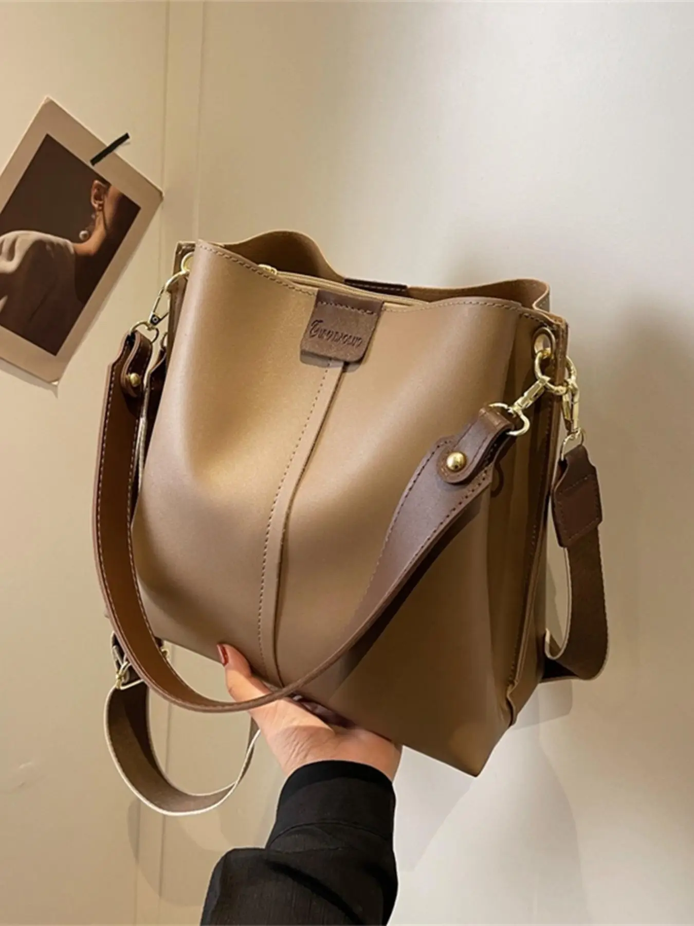 Women's Solid Color Patched Design Tote Bag, Fashionable Large Capacity Shoulder Bag for Work & Daily Used, Casual Commuter Crossbody Bag for Women &