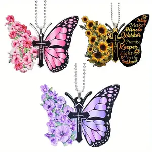 2D Butterfly and Cross Car Hanging Ornament, Rearview Mirror Decoration, Car Interior Decoration, Car Decor Set, Car Accessories, Stylish Vehicle Accessory