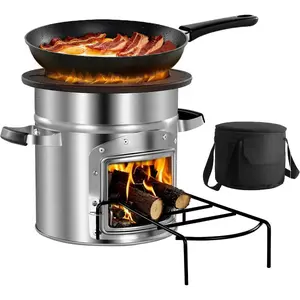 VEVOR Camping Rocket Stove, Wood Burning Portable Rocket Stove with Carrying Bag for Backpacking, Stainless Steel, Single Door, Burn Wood, Twigs or Sticks for Outdoor Cooking, Backyard, Camp CookingVEVOR Super Brand Day