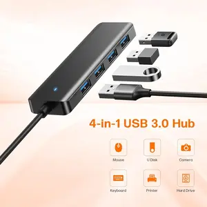 USB Hub 4 Ports, Multiple USB 3.0 Hub, USB A Splitter Ultra-Slim USB Expander for Mouse, Keyboard, Flash Drive, U Disk, Printer, Laptop PC, Desktop and More