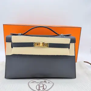 Pre-owned HERMÈS leather Mini Bags Swift Kelly Pochette Clutch Ardoise LDM 1359
