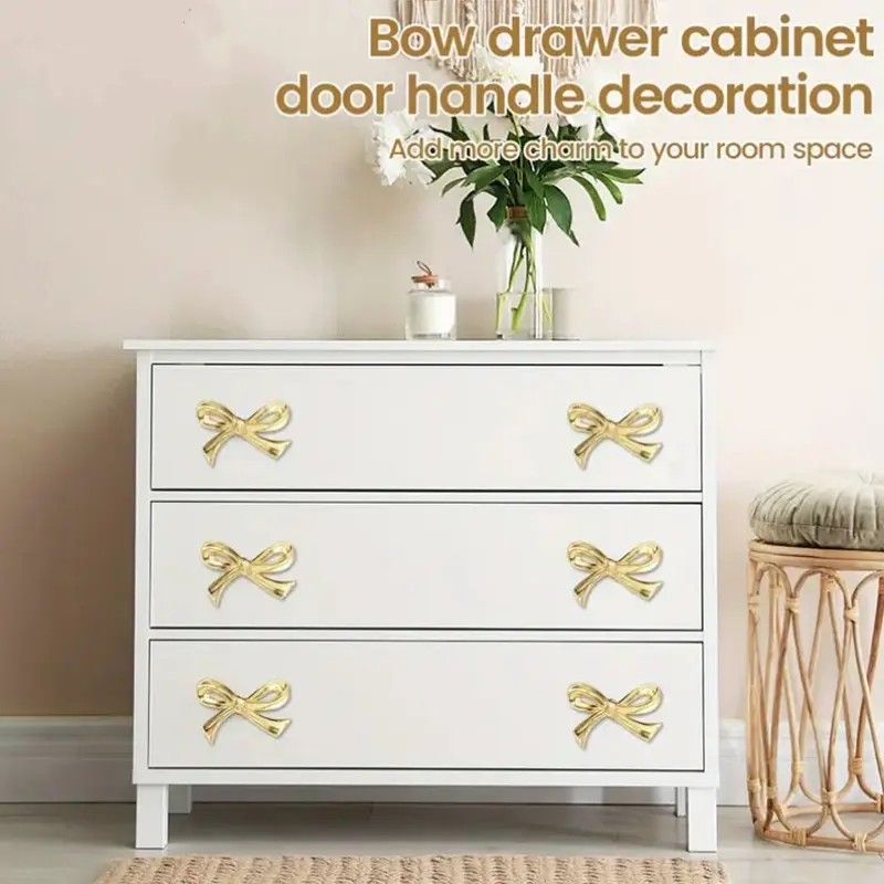 Elegant Brass Color Bow Cabinet Handles, Interior Door Handles, Polished Metal Surface, Decorative Drawer Pulls, Suitable for Home Bar and Kitchen Design