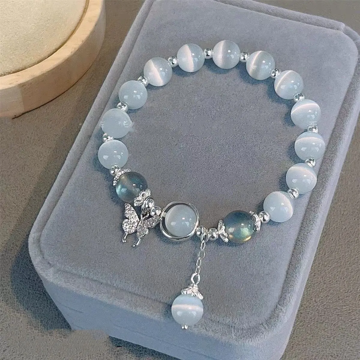 Star Charm Beaded Bracelet for Women with Cat's Eye Stone, Ins Wind Style Adjustable Macrame Band with Fringe Accent, Alloy, Beading, Star/Macrame, Adjustable Size, Daily Wear, Female