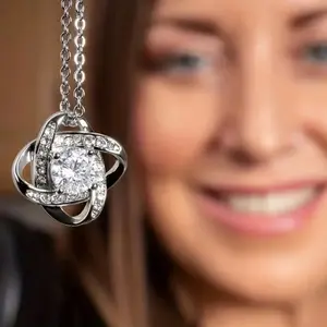 Classic Love Knot Pendant Necklace, Sparkling  Accent Design, Adjustable Chain Timeless Jewelry, Sentimental Gift for Her