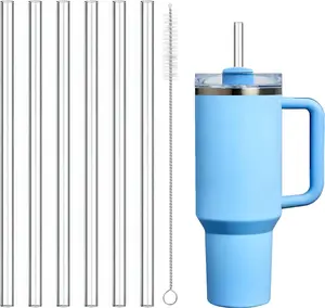 Replacement Straw Compatible with 40 oz Stanley Quencher Tumbler, 12 Inch Extra Long Reusable Plastic Straws for 40 Oz Cup, Purple, 6 Pack