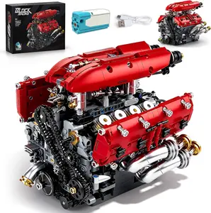V8 Engine Model Kit that Runs, Car Engine Building Blocks Sets with Motor, Build Your Own Car Model Engineering Kit that Runs, STEM Toy Project for Adults Kids Gifts (1370 PCS+) car brick v8 engine building block