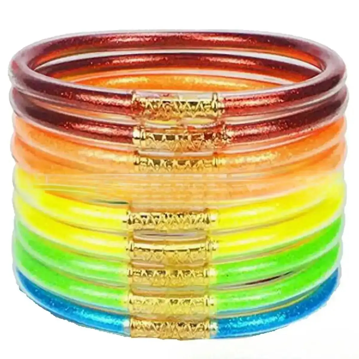 popularNine Layer Silicone Tube Gold Powder Jelly Bangles Bracelet, Rainbow Sparkling Bracelet Set, Colorful Bracelet Accessories