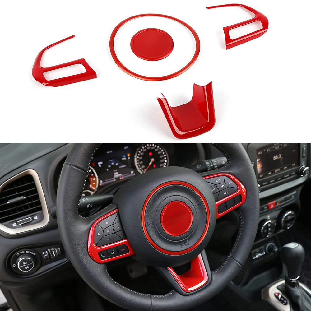 5-Pieces Scratch-Proof UV-Resistant Center Console & Steering Wheel Cover Trim Set - Automotive Interior Decor Stickers Kit for Jeep Renegade 2016+ Car Accessories