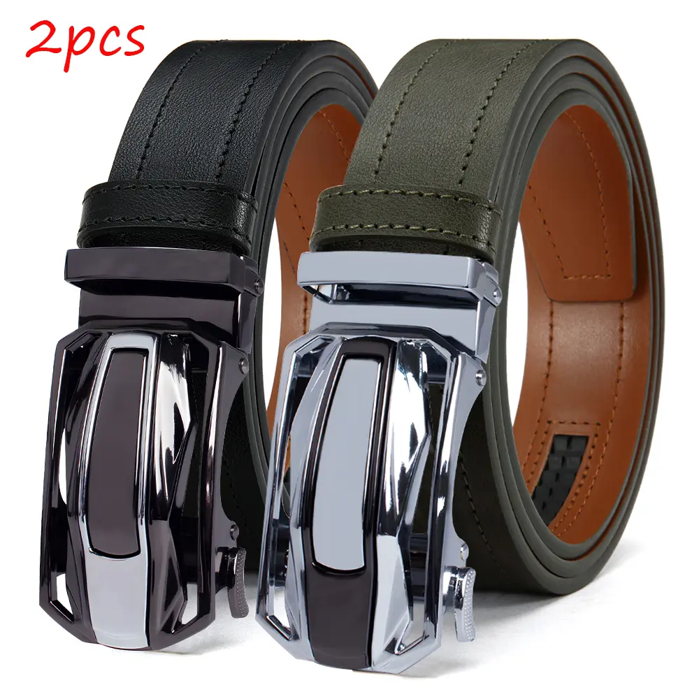 【2pcs】Versatile Men's Leather Ratchet Belt Cut-to-Fit No Hole Design, Easy Release Adjustable Buckle for Business & Outdoor Casual, Great Gift Accessory premium