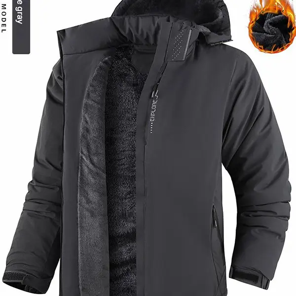 Outdoor Windproof Waterproof Plus Size Mountaineering Jacket Winter Fleece Thick Warm Softshell Coat Men's Cotton Jacket Side Grey Thermal Lined Outerwear