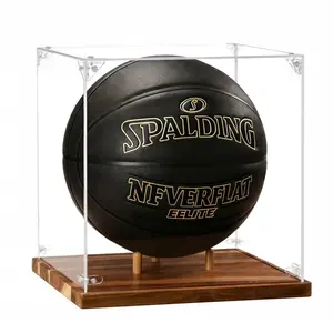 Basketball Display Case Acrylic Clear 10" Full Size with Solid Wood Base, UV Protected Soccer Display Stand Box for Autographed Standard NBA WNBA Ball Memorabilia Keepsake Ideal Gift Athlete