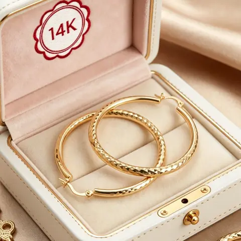 14K Gold Plated Large Hoop Earrings for Women, Sparkling Diamond-Cut Textured Wave Hoops, Hypoallergenic for Sensitive Ears, Lightweight Waterproof & Tarnish Resistant, Secure Click-Top Closure, Perfect for Office Party Date Daily Wear, Ideal Jewelry Gift