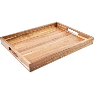 Acacia Wood Serving Tray with Handles (17 Inches) – Decorative Serving Trays Platter for Breakfast in Bed, Lunch, Dinner, Appetizers, Patio, Ottoman, Coffee Table, BBQ, Party –Great for Lap &Couch ZESPROKA