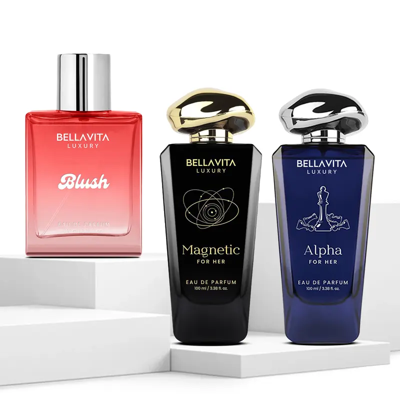 BellaVita Luxury Women’s Perfume Combo | Mood Collection Magnetic, Alpha & Blush Eau De Parfum 100ml Each | Cherry, Jasmine, Rose, Caramel, Mandarin, Red Fruits, Vanilla & Sandalwood | Fruity, Floral & Woody | Long-Lasting Premium Fragrance