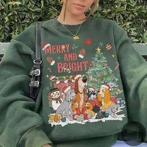 Magic Kingdom Lady and The Tramp Merry and Bright Christmas Sweatshirt, Lady and the Tramp Xmas Shirt, Magic Kingdomland Christmas Family Matching Shirt , Cute Winter Sweater, Holiday Sweaters, Cozy Winter Gift for Him Her