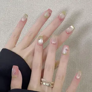 30 Pack Ultra Short Press-On Gradient False Nails, Trendy Japanese Style Nail Art with Jelly Glue and File for Parties, Reusable and Removable Women's Fashion