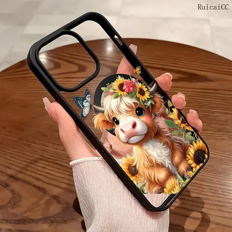 Premium Magnetic Phone Cases for iPhone18/12/13/14/15/16//17/Air/promax/Plus Highland Cow Sunflower and Butterfly y2k cased MagSafe Ready, Anti-Fall, Springtok and Ultra-Thin Design | Perfect for Everyday Use Protector Screen Protector Aesthetic Resistanc