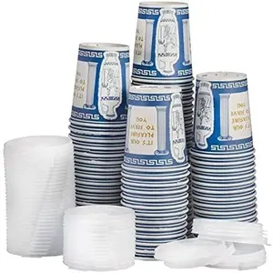 [50 Pack] 10 oz  YORK Paper Coffee Cups, Disposable Paper Coffee Cup with Lids, Hot/Cold Beverage