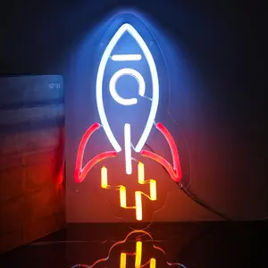 Cool Rocket Wall Decor, LED Neon Light, USB Powered, Creative Gift for Kids, Space Game Room Wall Lamp, Home Party Decoration