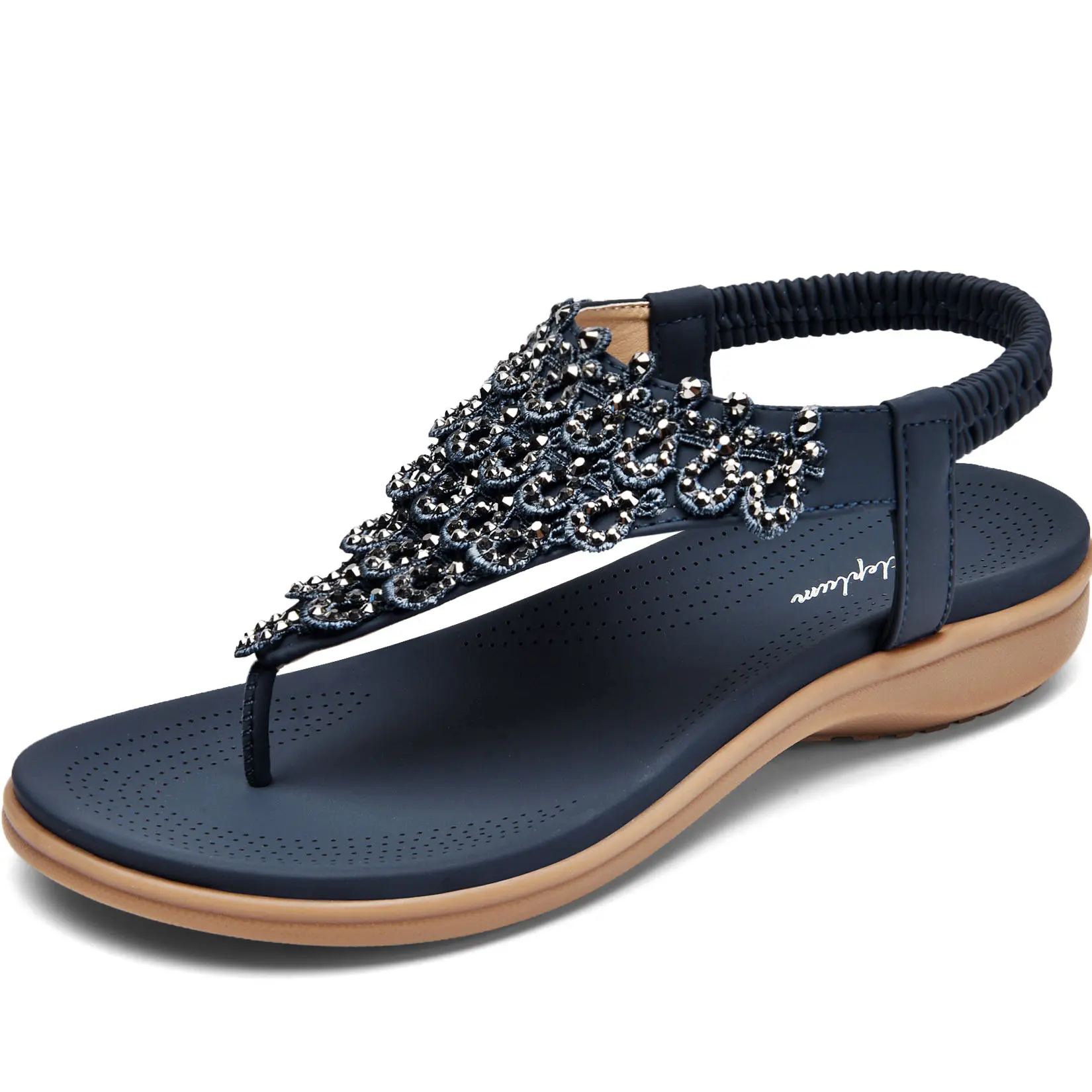 Littleplum Women's Comfortable Rhinestone Gladiator Sandals, Slingback Flats with Arch Support and Slip-Resistant Rubber Sole for Summer, Rhinestones, Slip Resistant Shoes, Formal, Holiday, Synthetic, Flexible, Wedge Sandals, Slip On Classy Sandals Fashio