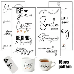 16pcs Inspirational Quote UV DTF Stickers, Glass Cup Mug Decor, Window Door Decoration, Home Holiday DIY Crafts, Atmosphere Enhancer, Motivational Quotes, DIY Friendly