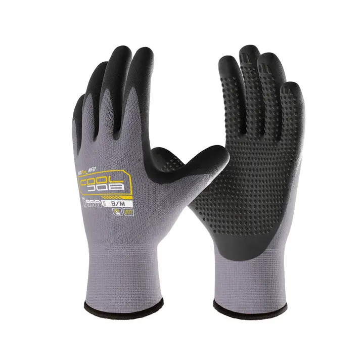 COOLJOB Nitrile Palm Coated Safety Gloves - Nitrile Rubber Working Gloves, Heavy Duty, Grip Dots, Touchscreen Compatible, 3/6/12/36 Pairs (Home Improvement Work Safety Equipment), Nitrile Rubber Gloves