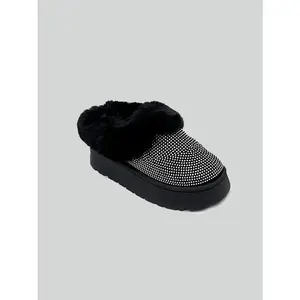 WILD DIVA Embellished Faux Fur Platform Booties