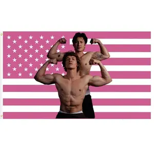 "Muscle Duo" Larray & Issa Pink American Flag Durable Decorative Tapestry 3x5 FT - Polyester Internet Meme Fan Art Wall Hanging for Bedroom Decor, Fandom Aesthetic Banner