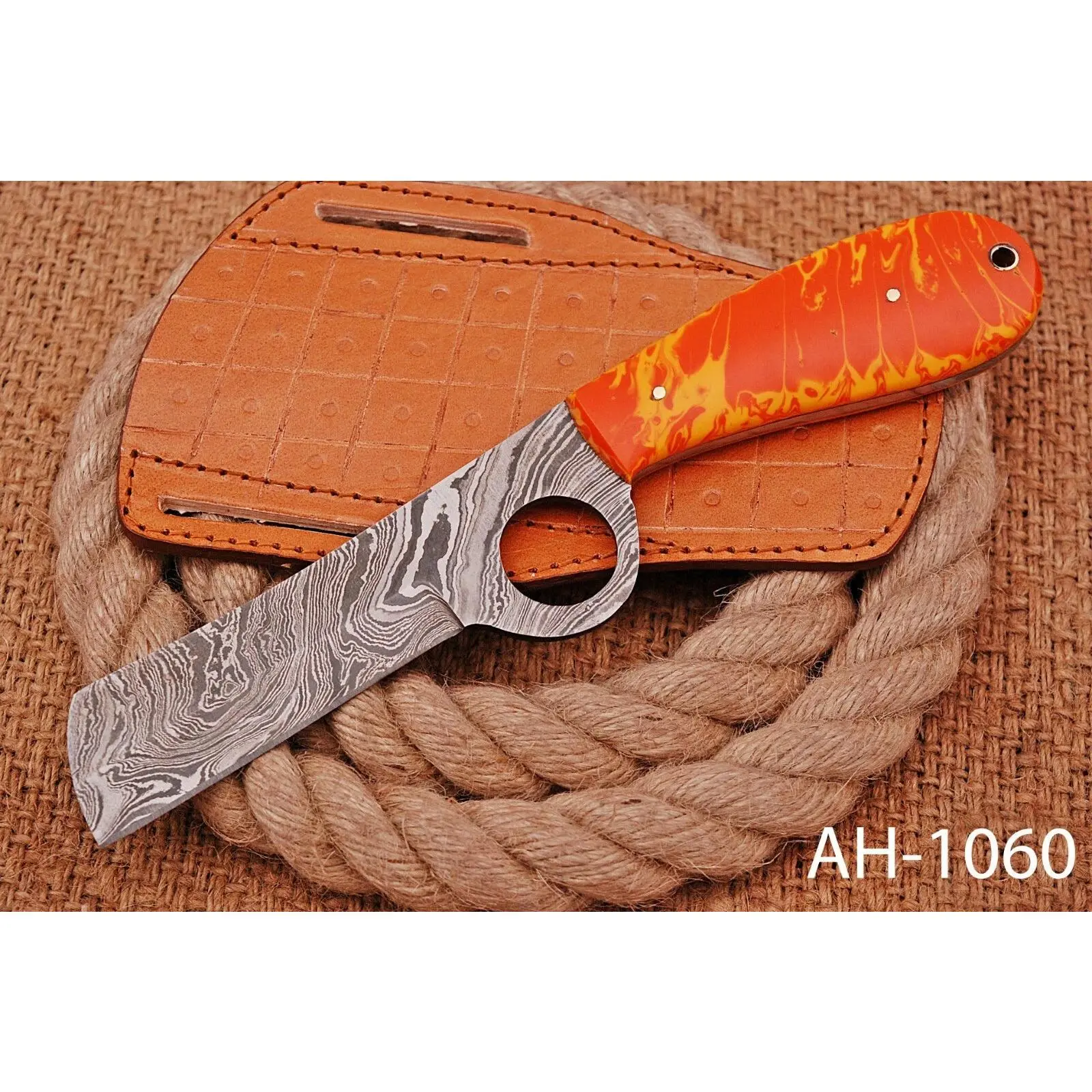 Hand Forged 512-Layer Damascus Steel Fixed Blade Kitchen Knife with Leather Sheath - Handmade Collector Tool, Knives