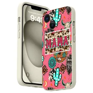 Straight Edge Western Creative MaMa Pattern Phone Case for iPhone 16 15 14 Pro Max 13 12 11 XR XS Plus Shockproof Non Slip Military-Grade Protective Silicone Cover Cellphone Protective