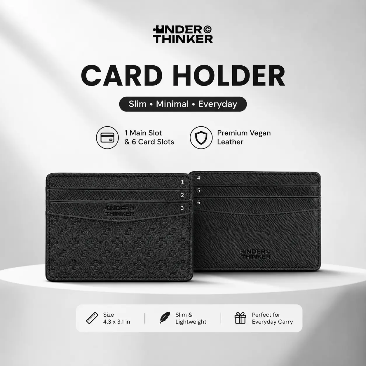 UNDER THINKER Card Holder, Mens Card Holder, RFID Slim Wallet for Men and Women with 6 Card Slots, Gift Box Included, Gift for Him, Gift for Her SP TDF