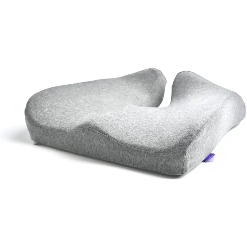 Patented Ergonomic Curved Pressure Relief Seat Cushion - Extra-Dense Memory Foam for Back, Hip, Tailbone, Coccyx, Sciatica, Stress Relief - Single Person Office/Home Chair Car Use - Posture-Improving Relaxation Light Grey Cushion