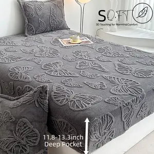 King Size Bedding Set, Deep Butterfly Design, Polyester Fiber Material, Soft & Comfortable, Includes Fitted Sheet & Pillowcases, Complete Sheet Set