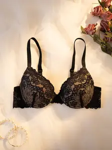 Underwire Push Up Lace Bra for Women with Adjustable Straps and Back Closure Designed with a Chic Back Style for Various Outfit Occasions