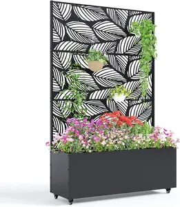 GAOMON Metal Planter Box with Trellis and Wheels, 71"x47"x16" Raised Garden Bed for Climbing Plants, Vegetables, Vines, Privacy Planters for Patio with Drainage Holes, 15.7" Deep Planting Bed