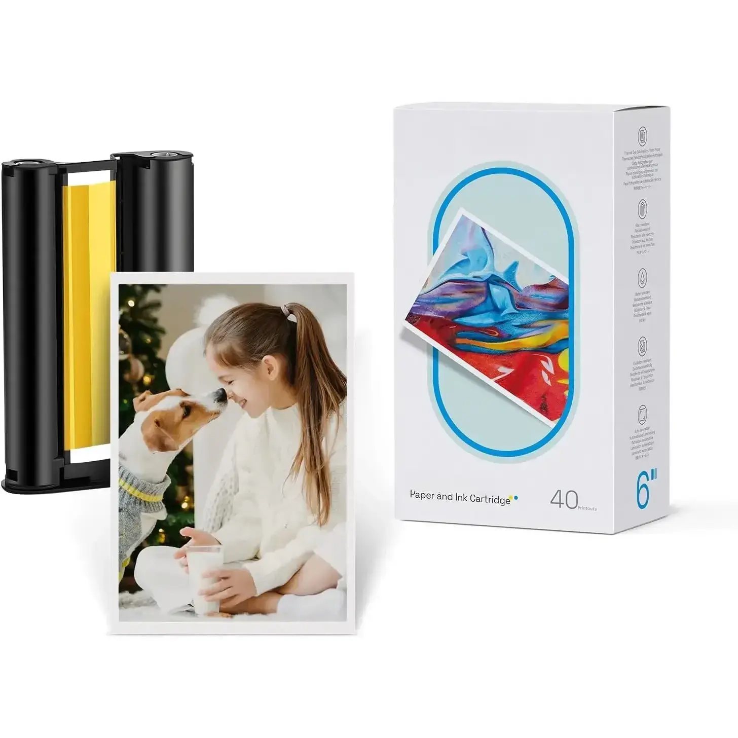 Amber M100/M200 4x6in Thermal Dye Sublimation Photo Printer Accessory Kit - 40 Pcs Glossy Photo Paper, 1 Cartridge Refill for DHP512/DHP513 (Ideal for Framing)
