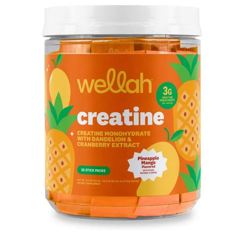 HOT NEW! Wellah Creatine for Women (Pineapple Mango) 30 Stick Packs, 3g Per Serving | With Dandelion, D-Mannose & Cranberry Extract, To-Go Packets