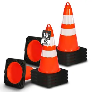 18" Traffic Cones 10-Pack, High Visibility, Reflective PVC, Orange